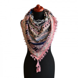 Velký šátek - růžový s geometrickým vzorem BI - 2
